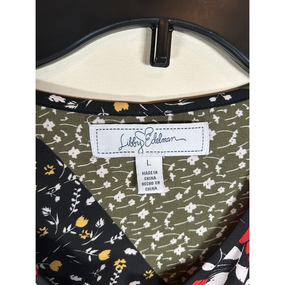 Libby Edelman Blouse Lace Up Neckline Patchwork Peasant Top Size Large - EUC - Picture 3 of 4